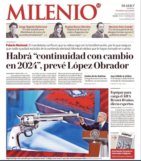 Portada de Milenio del 19 de mayo del 2022.