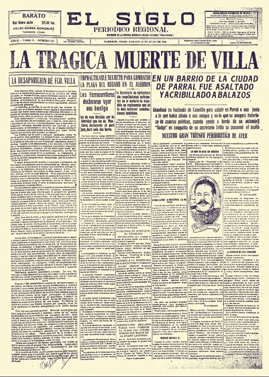 Así anunciaron la muerte de Francisco Villa.